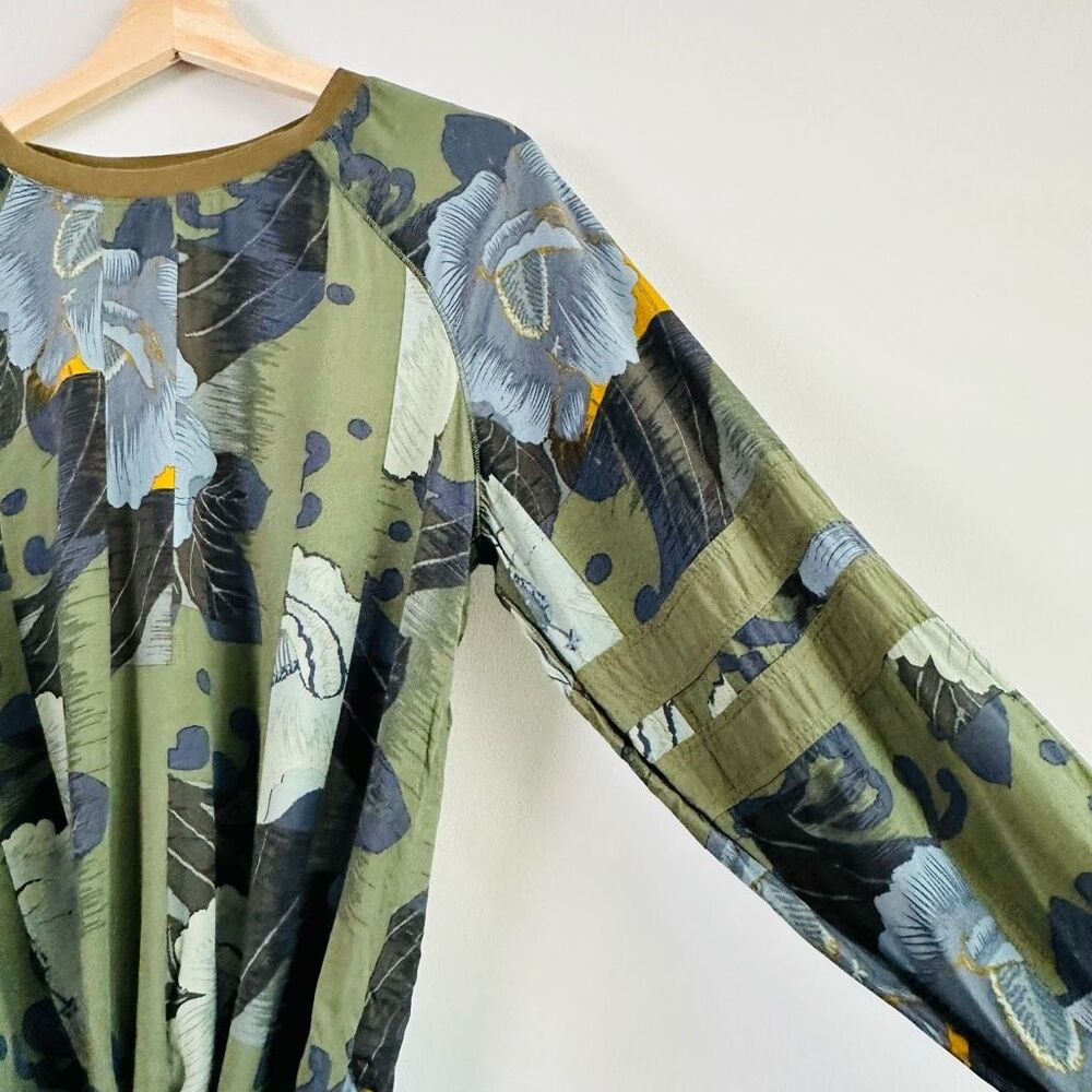 Anthropologie Tiny Ivy Blouse Long Sleeve Camo Floral Tropical Boho Green - Picture 8 of 10
